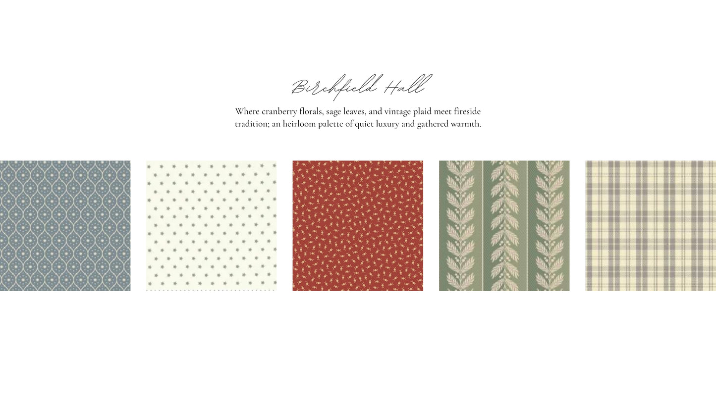 Collection of fabric patterns with text overlay on a white background