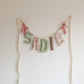 Custom Mix name garland spelling SADIE in sage and blush prints with pink bows