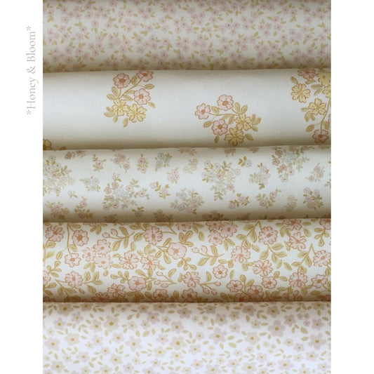 Honey & Bloom fabric palette by Social Heirloom: pale vintage florals of blush, cream and buttery yellow