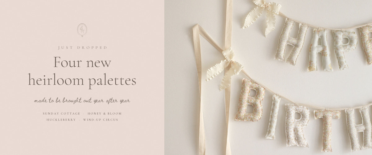Four new heirloom palettes, Honey & Bloom Happy Birthday garland
