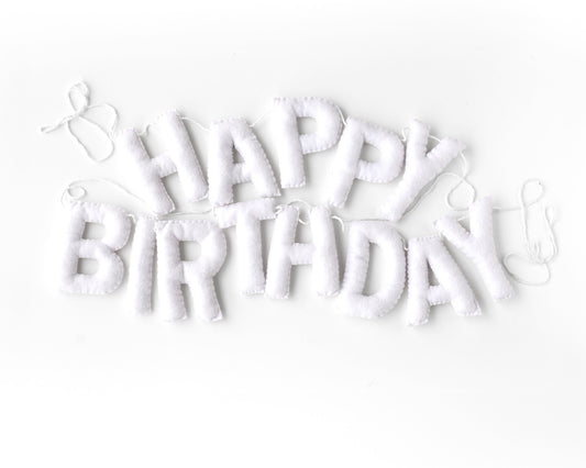 White Happy Birthday Felt Fabric Garland